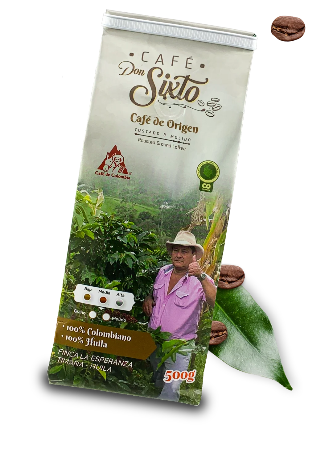 Empaque de Café Don Sixto, café de origen de Timaná, Huila